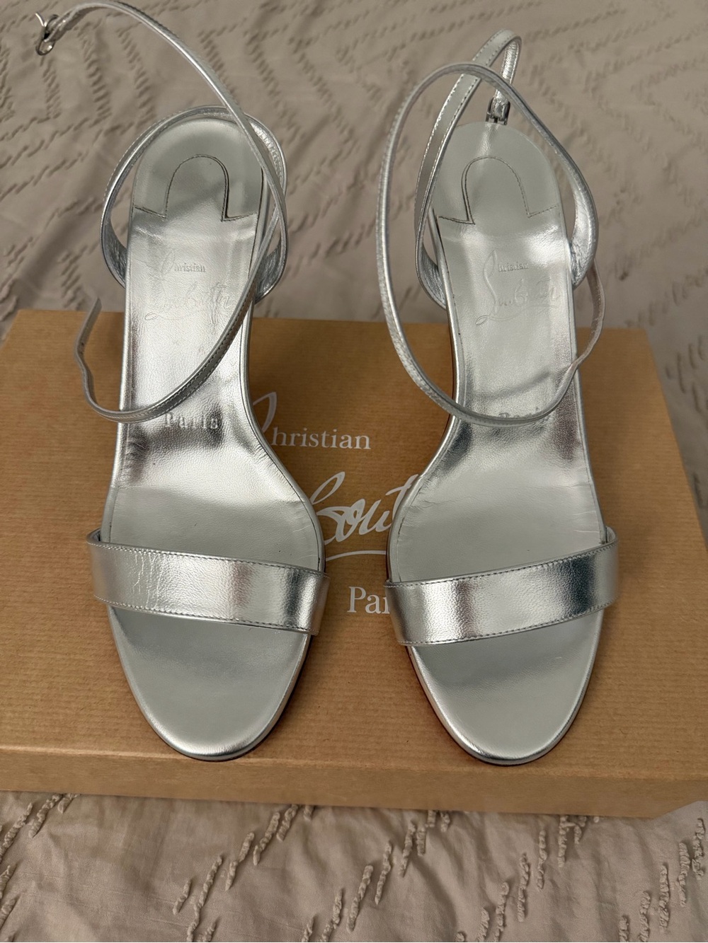 Christian Louboutin Silver Metallic Ankle-Strap Sandals